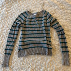 Koji Women’s y2k Long Sleeve Green and Grey Striped Wool Blend Sweater